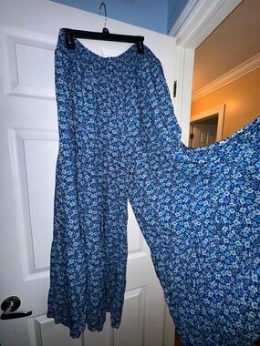 Aerie Blue Floral Wide Leg Pants – Size XL – Flowy Boho